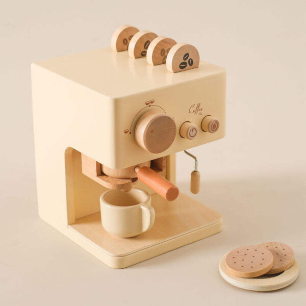 Custom Role Play Wooden Kitchen Toy – Portable Pretend Coffee Machine Set for Kids - Image 5