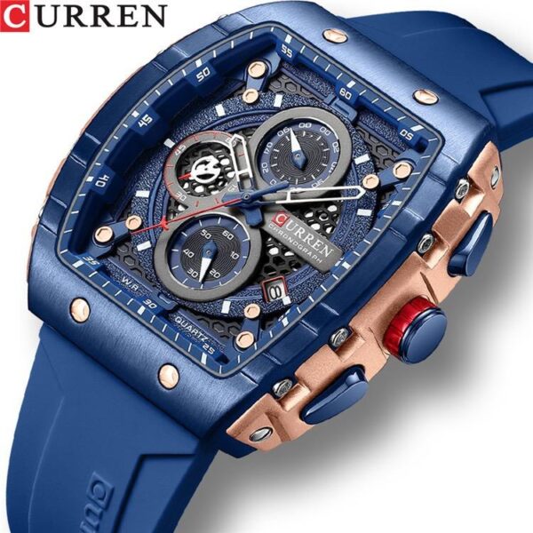 CURREN 8442 Multi-Function Chronograph Watch – Men’s Quartz, Waterproof, Silicone Strap - Image 2