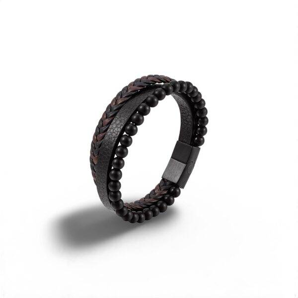 Leather Bracelet Natural Stone Matt Onyx Multilayers Bracelet
