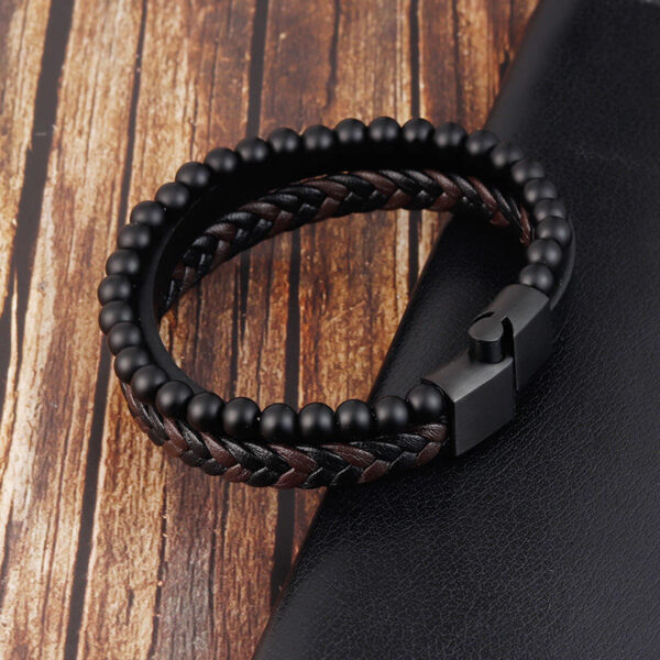 Leather Bracelet Natural Stone Matt Onyx Multilayers Bracelet - Image 3